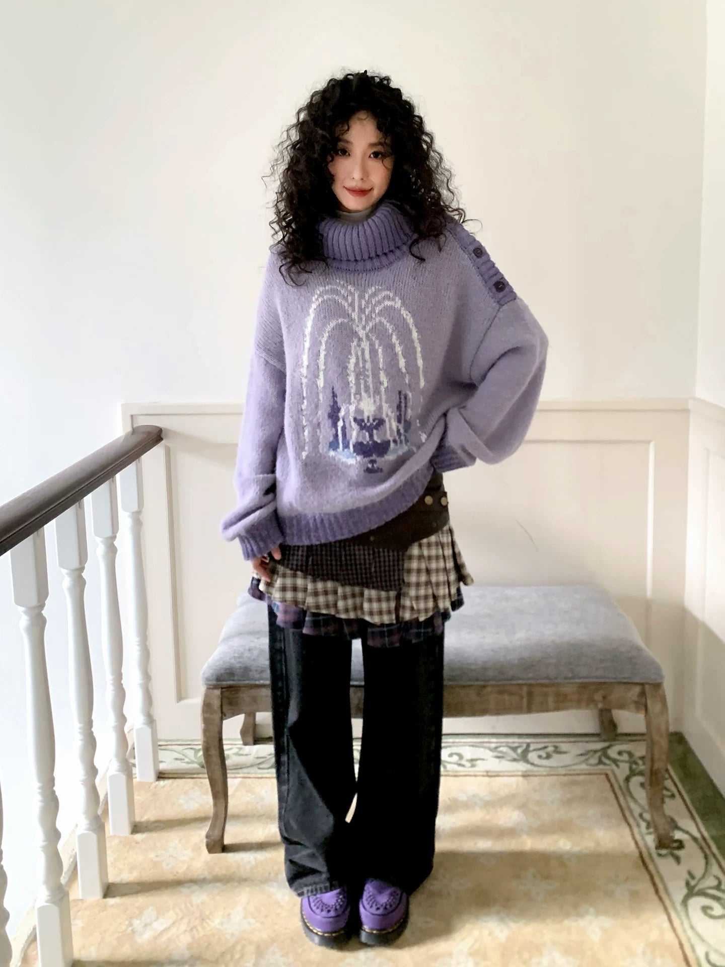化学少女 | PURPLE KNIT PULLOVER SWEATER【ID:TN00153】