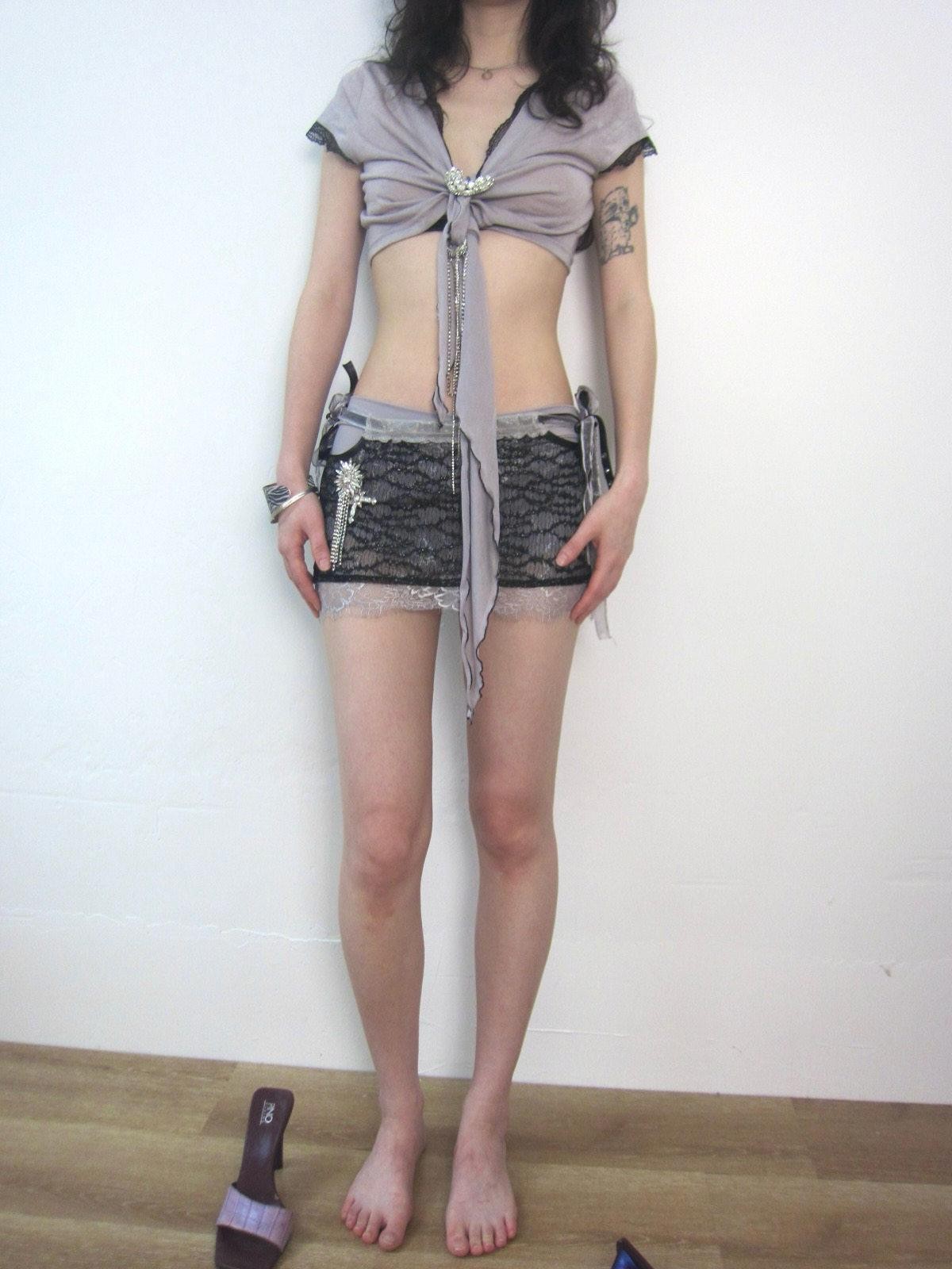 Black Purple Lace Splice Lacing Rhinestone Low Waist Women's Lace Shorts