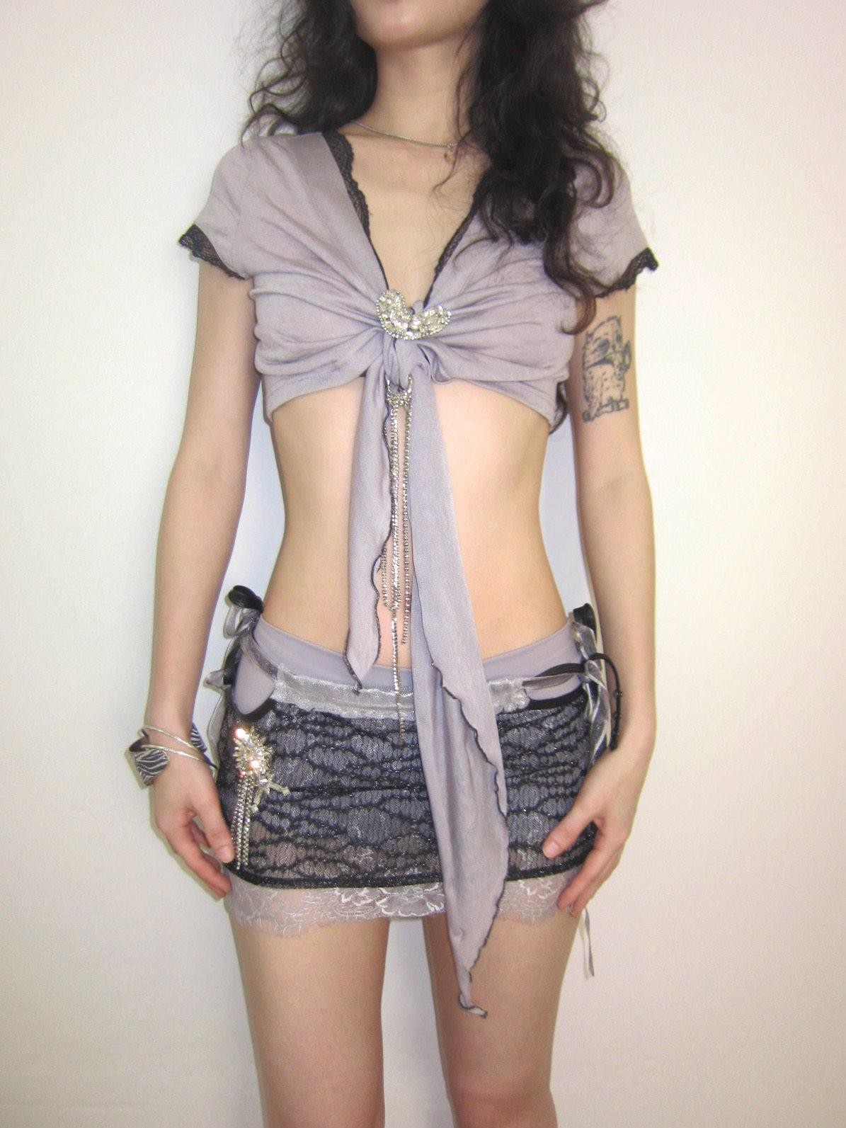 Black Purple Lace Splice Lacing Rhinestone Low Waist Women's Lace Shorts