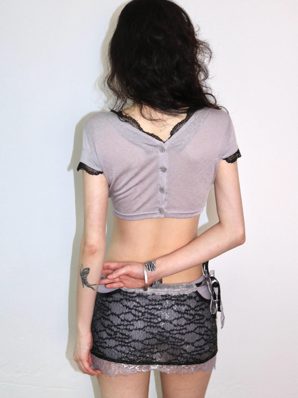 Black Purple Lace Splice Lacing Rhinestone Low Waist Women's Lace Shorts