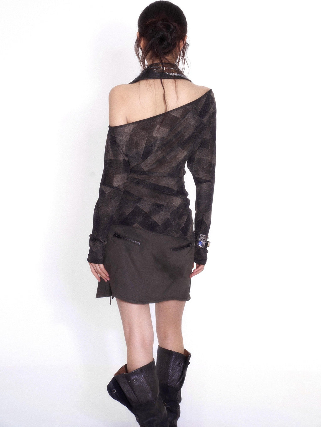 Dyed Low Waist Eyelet Belt Pleated Knot A Line Women's Polyester Skorts