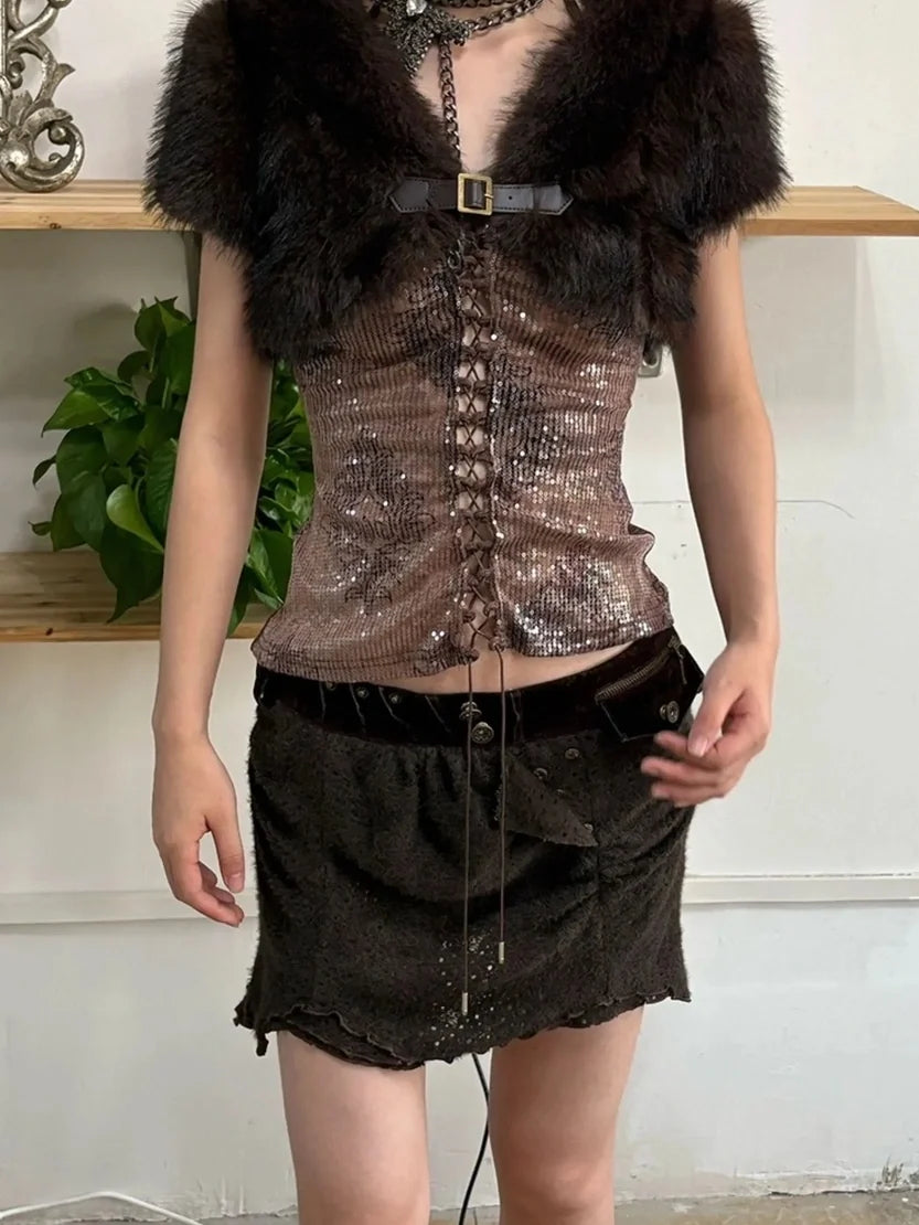 Embroidered Sequin Vintage Spaghetti Strap Camisole Women Polyester Tank Top