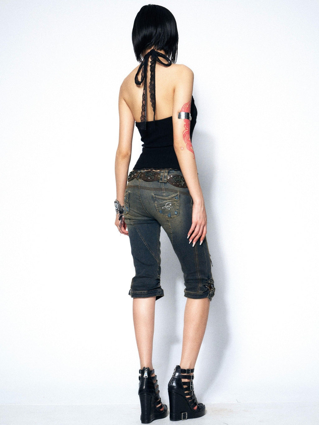 Floral Lace Halter Strappy Slim Women'S Lace Knit Cropped Tank Tops