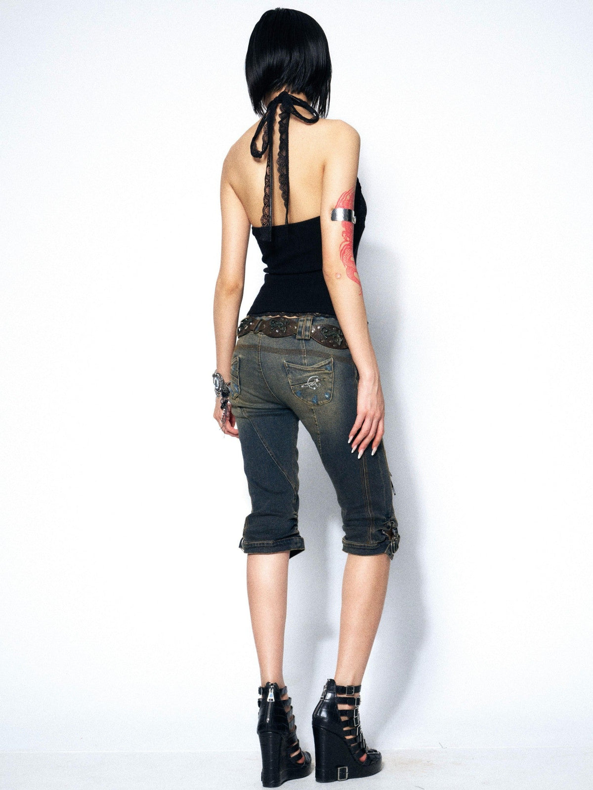 Floral Lace Halter Strappy Slim Women'S Lace Knit Cropped Tank Tops
