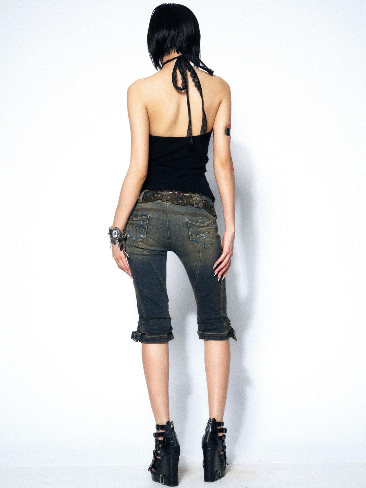 Floral Lace Halter Strappy Slim Women'S Lace Knit Cropped Tank Tops