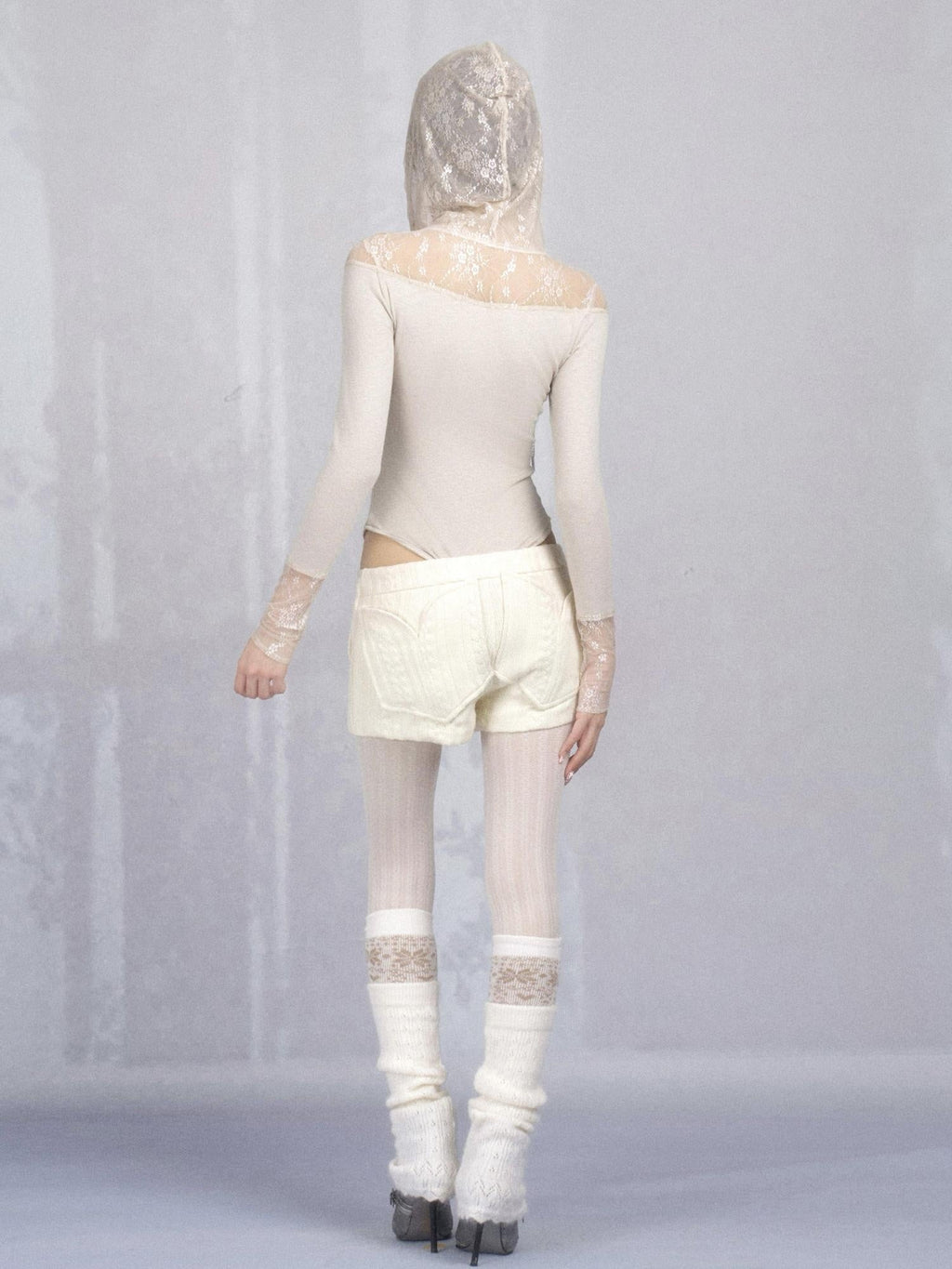 High Waist Rayon Knit Button Detail Casual Straight Fit Womens Ivory Shorts