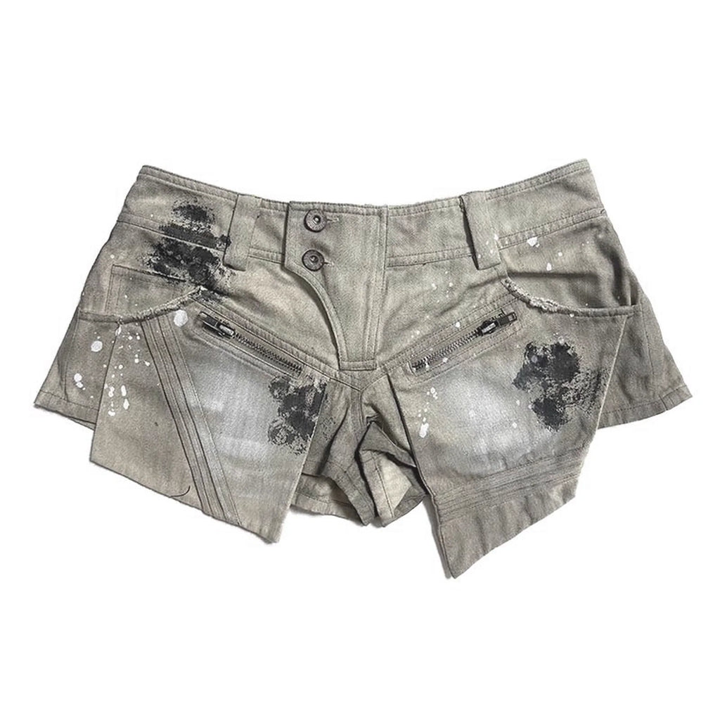 Low Rise Light Gray Original Design Women Casual Streetwear Shorts