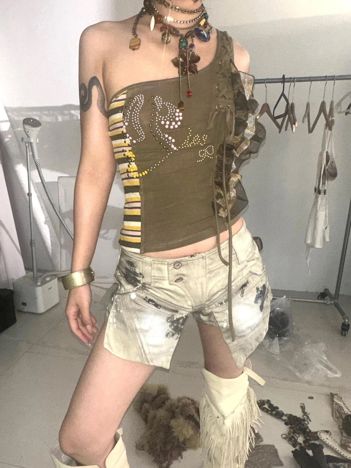 Low Rise Light Gray Original Design Women Casual Streetwear Shorts