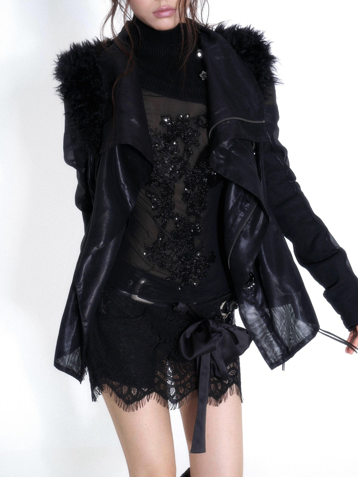Low Waist Lace Metal Buckle Bow A Line Pu Women's Mini Skirts