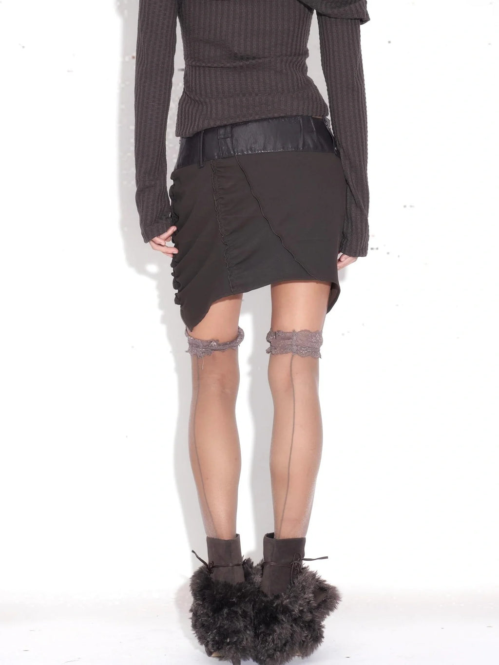 Sexy Pu Leather Bodycon Low Waist Slit Zip Patchwork Women Clubwear Mini Skirt