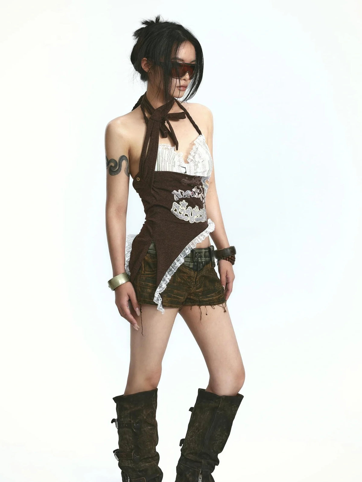 Trendy Halter Neck Letter Graphic Streetwear Women Original Design Tank Top