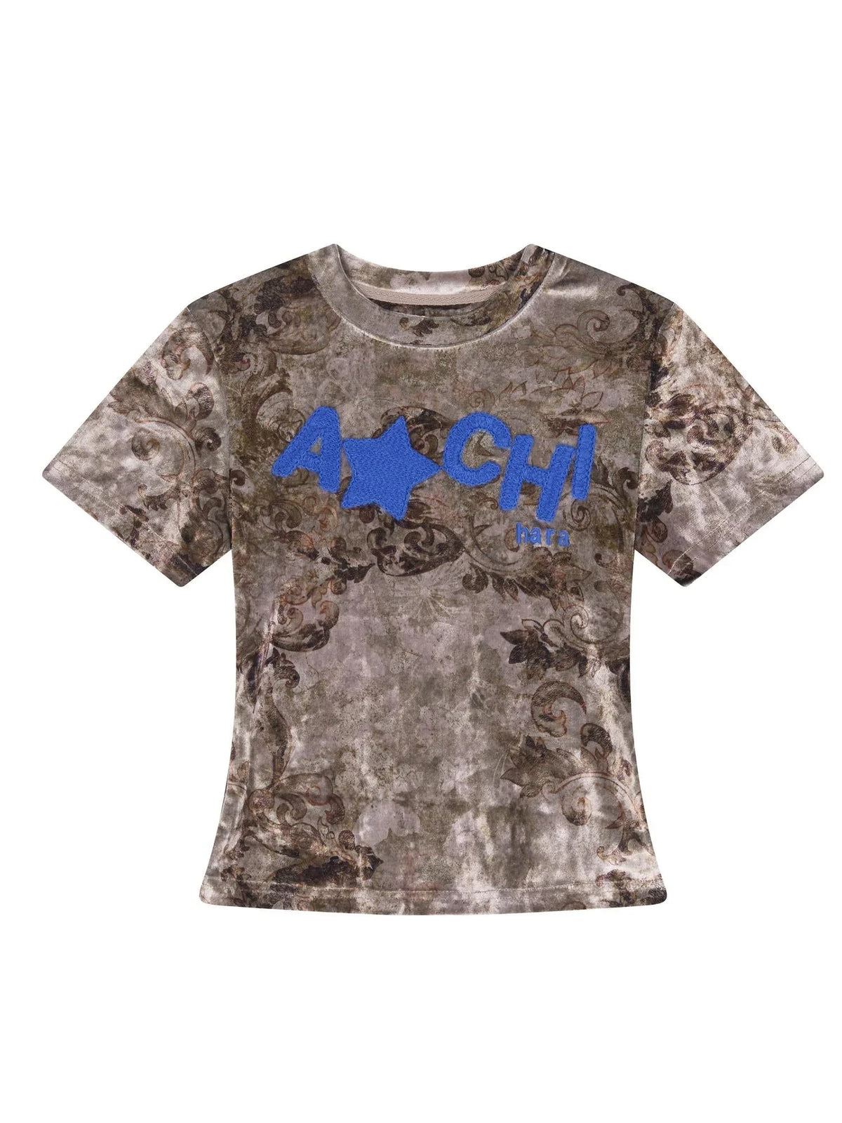 Pinecone Velvet Tee Retro Print Slim Fit Short Sleeve