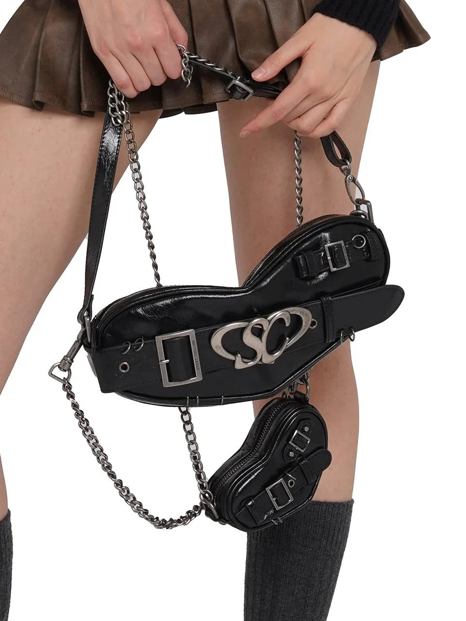 Punk Heart Chain Bag Genuine Leather Crossbody Bag
