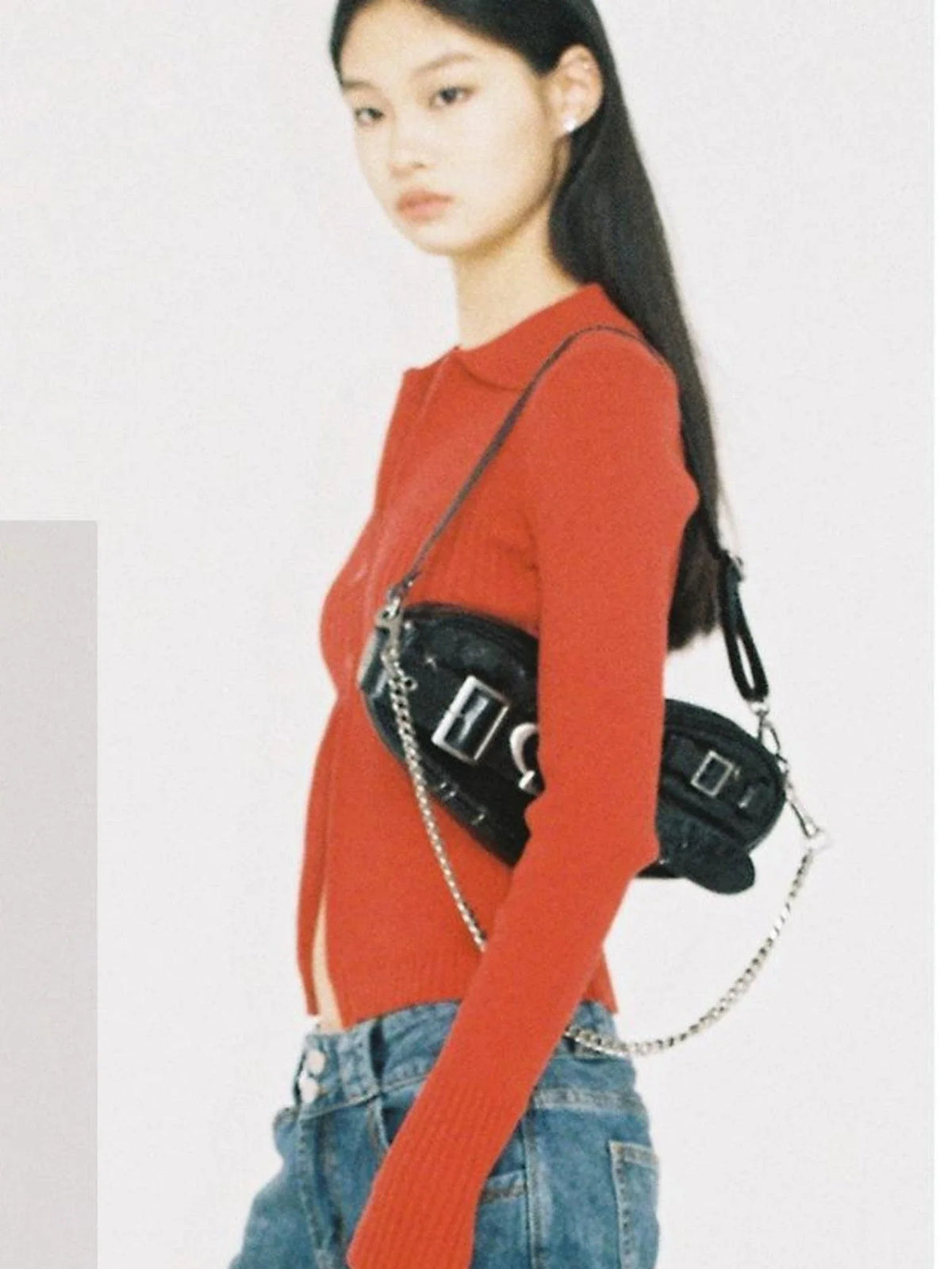 Punk Heart Chain Bag Genuine Leather Crossbody Bag