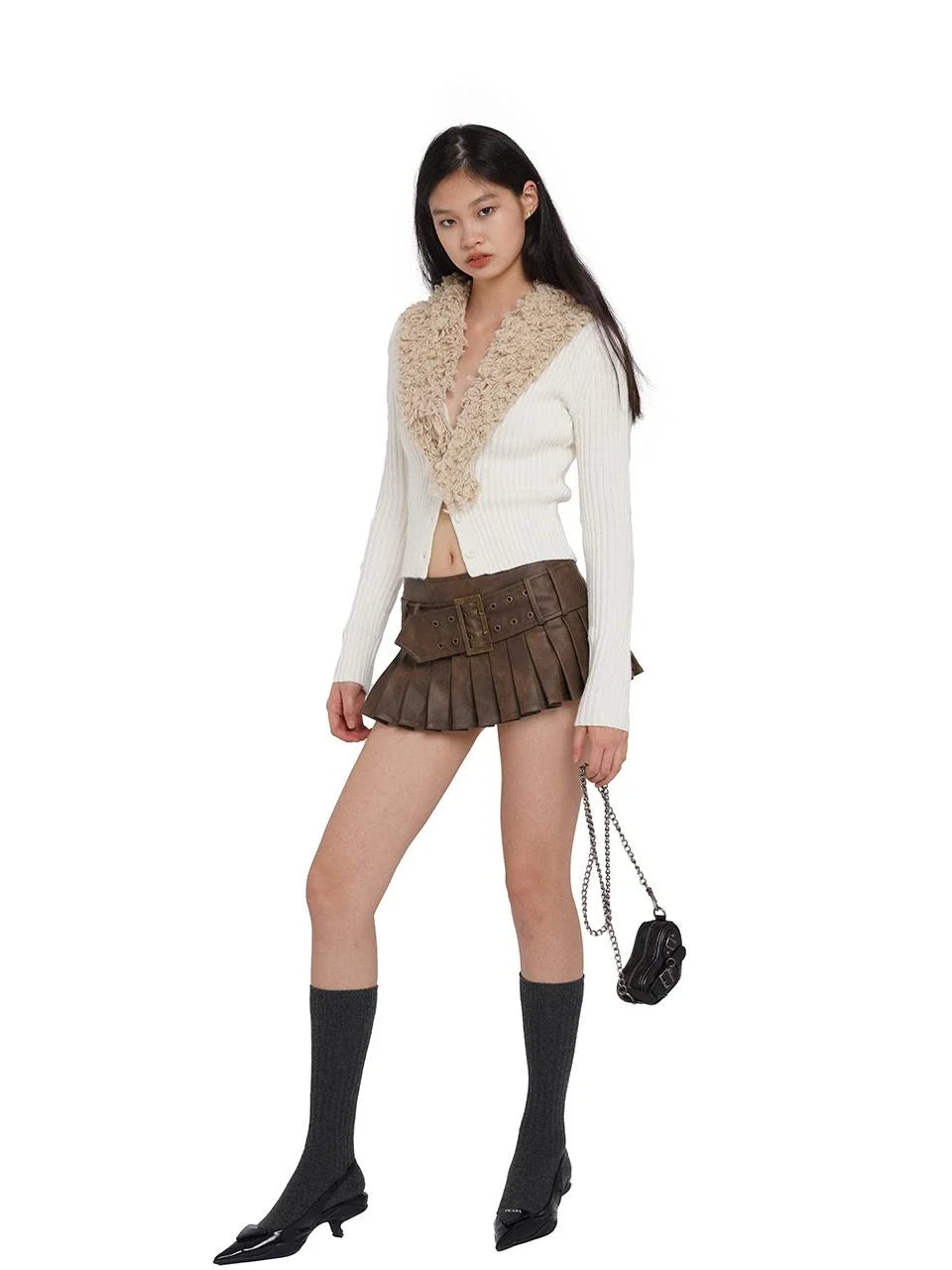 Punk Heart Chain Bag Genuine Leather Crossbody Bag