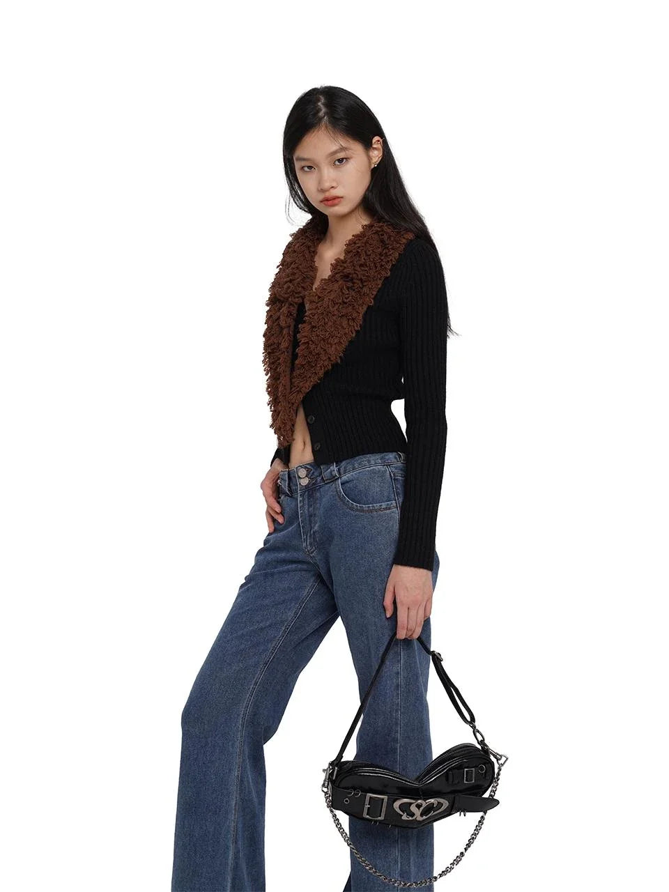 Punk Heart Chain Bag Genuine Leather Crossbody Bag