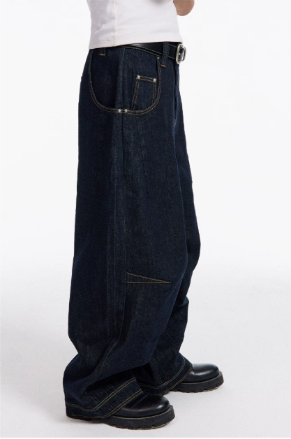 Dark Indigo Barrel-Leg Jeans