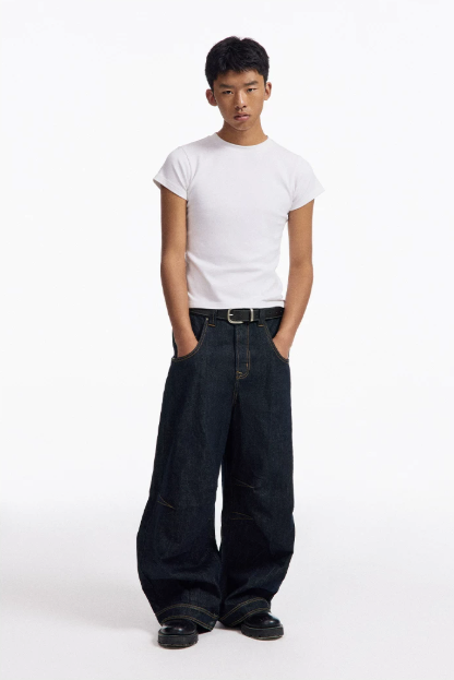 Dark Indigo Barrel-Leg Jeans