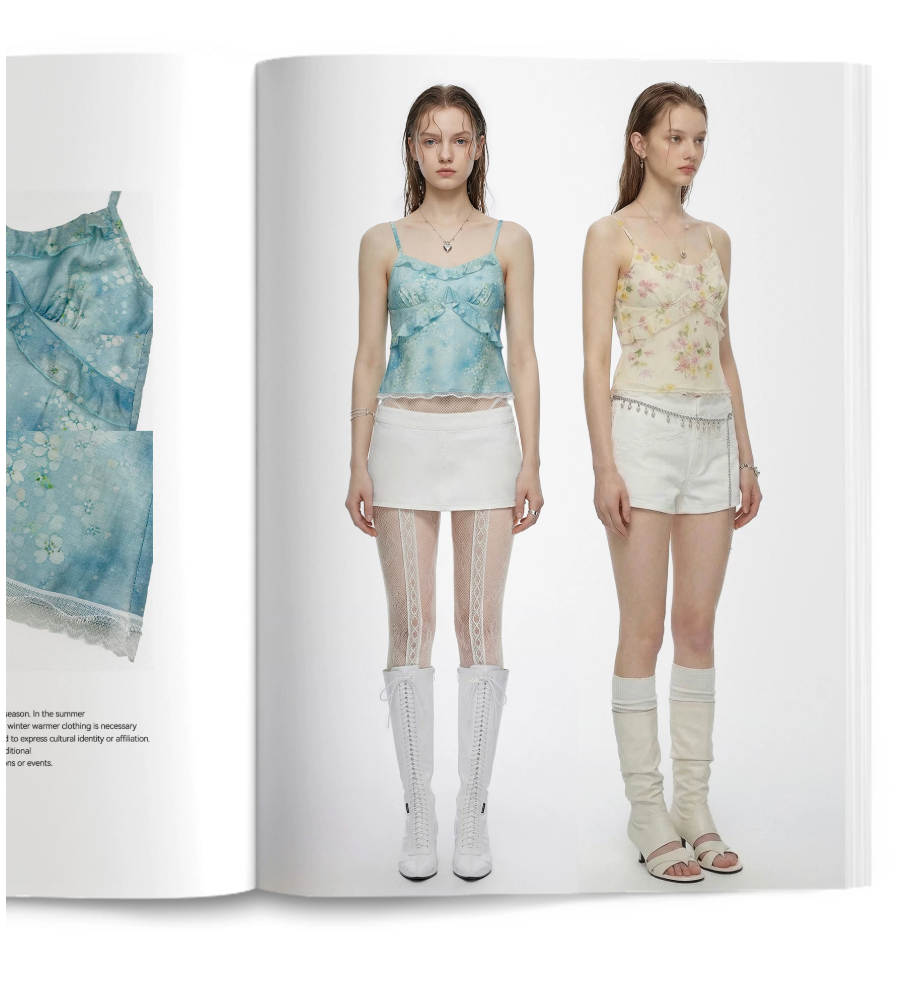 Watercolour Floral Ruffle Camisole In Baby Blue Or Ivory