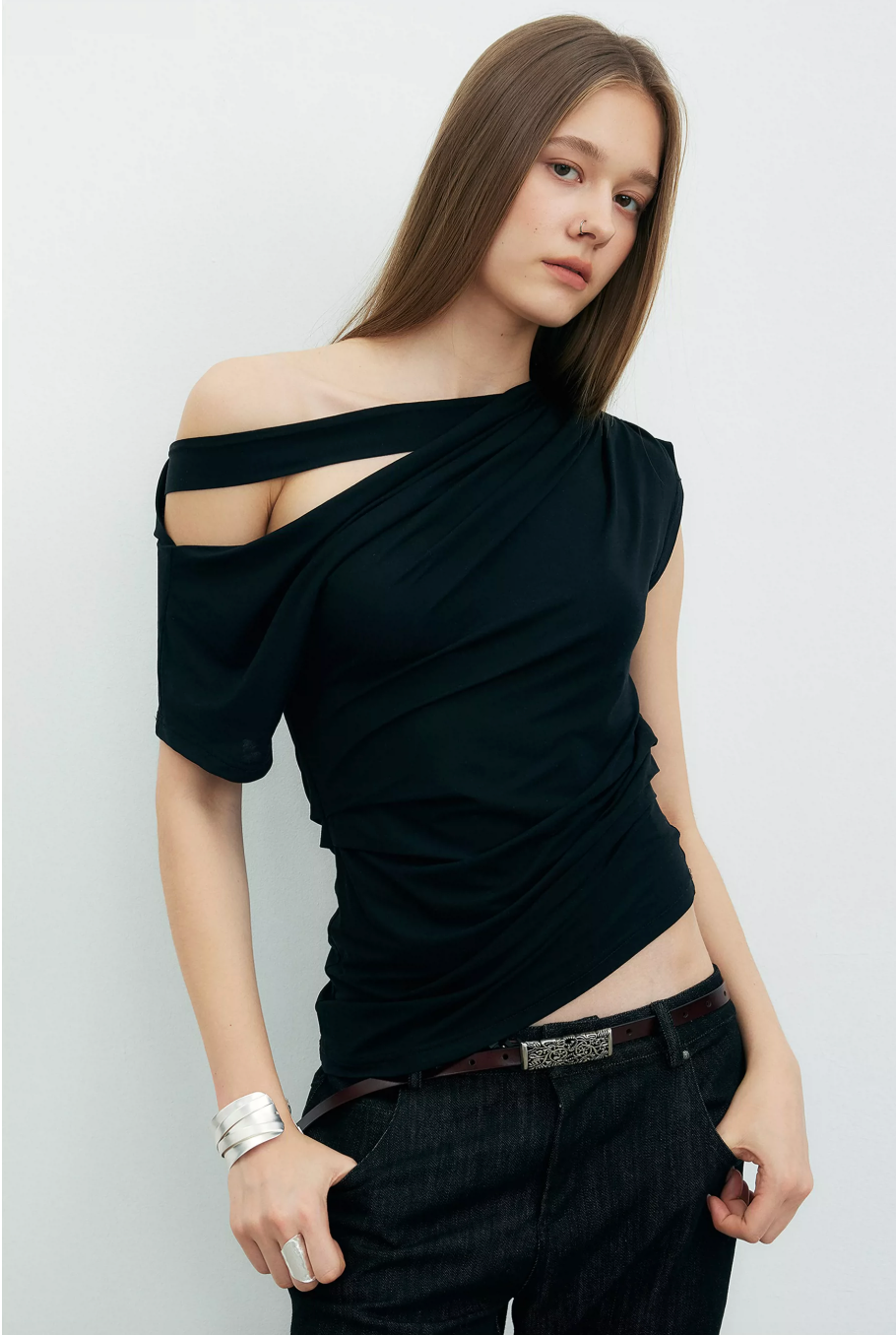 Offset Drape Cut-Out Top