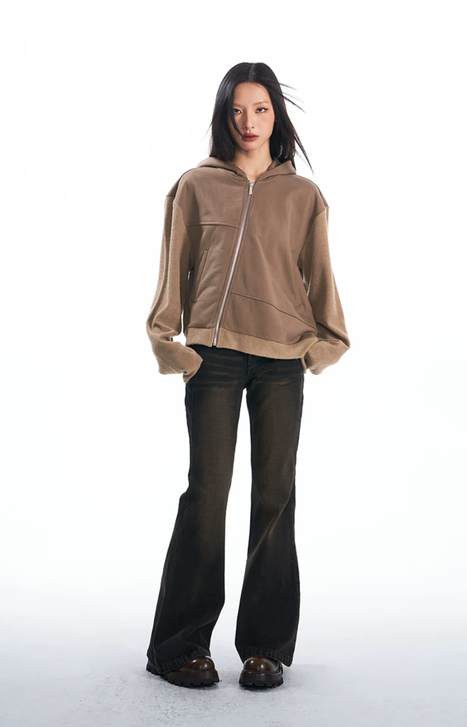 Panelled Cotton Hooded Zip Jacket