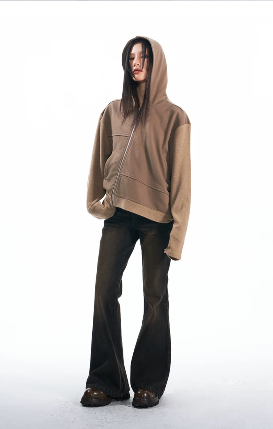 Panelled Cotton Hooded Zip Jacket