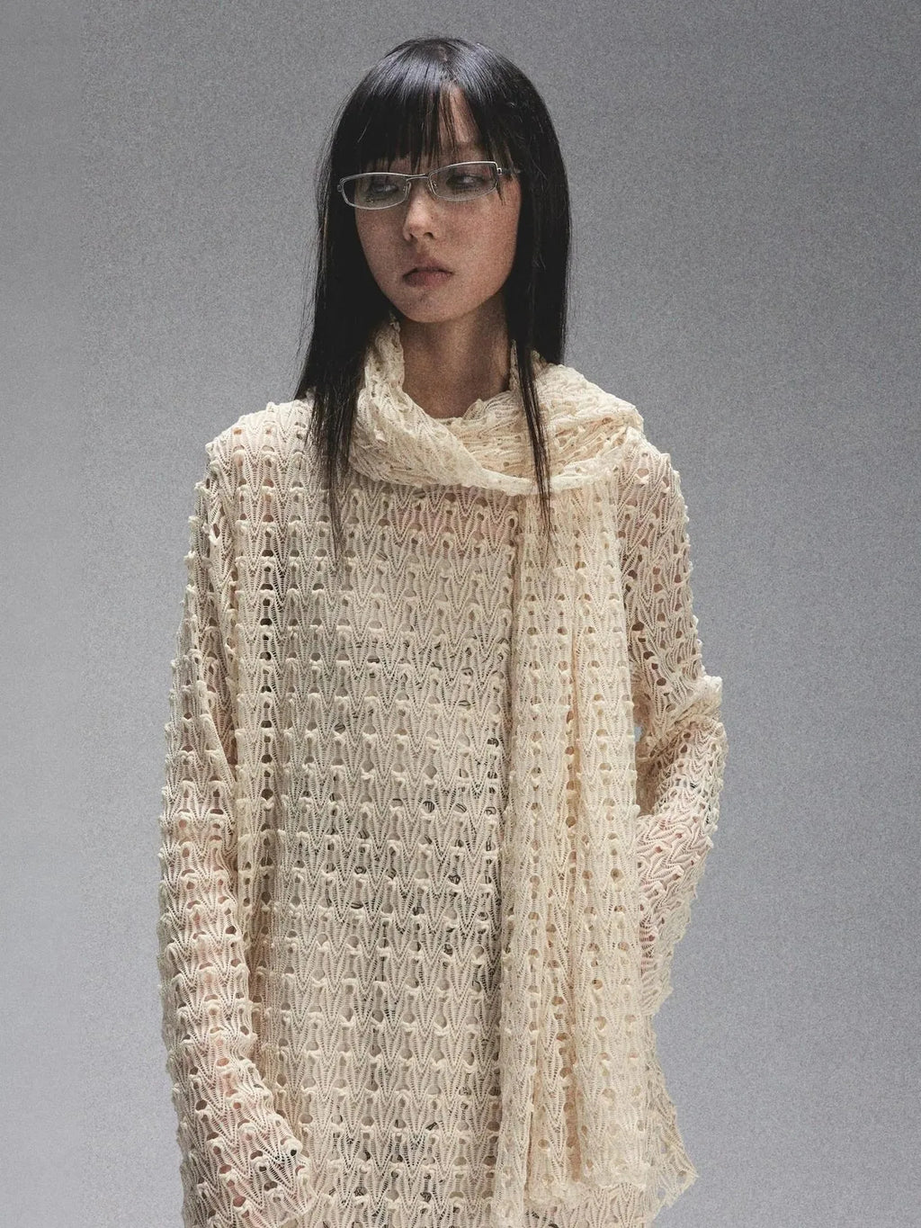 Spaca Mesh Shoulder Top With Free Scarf