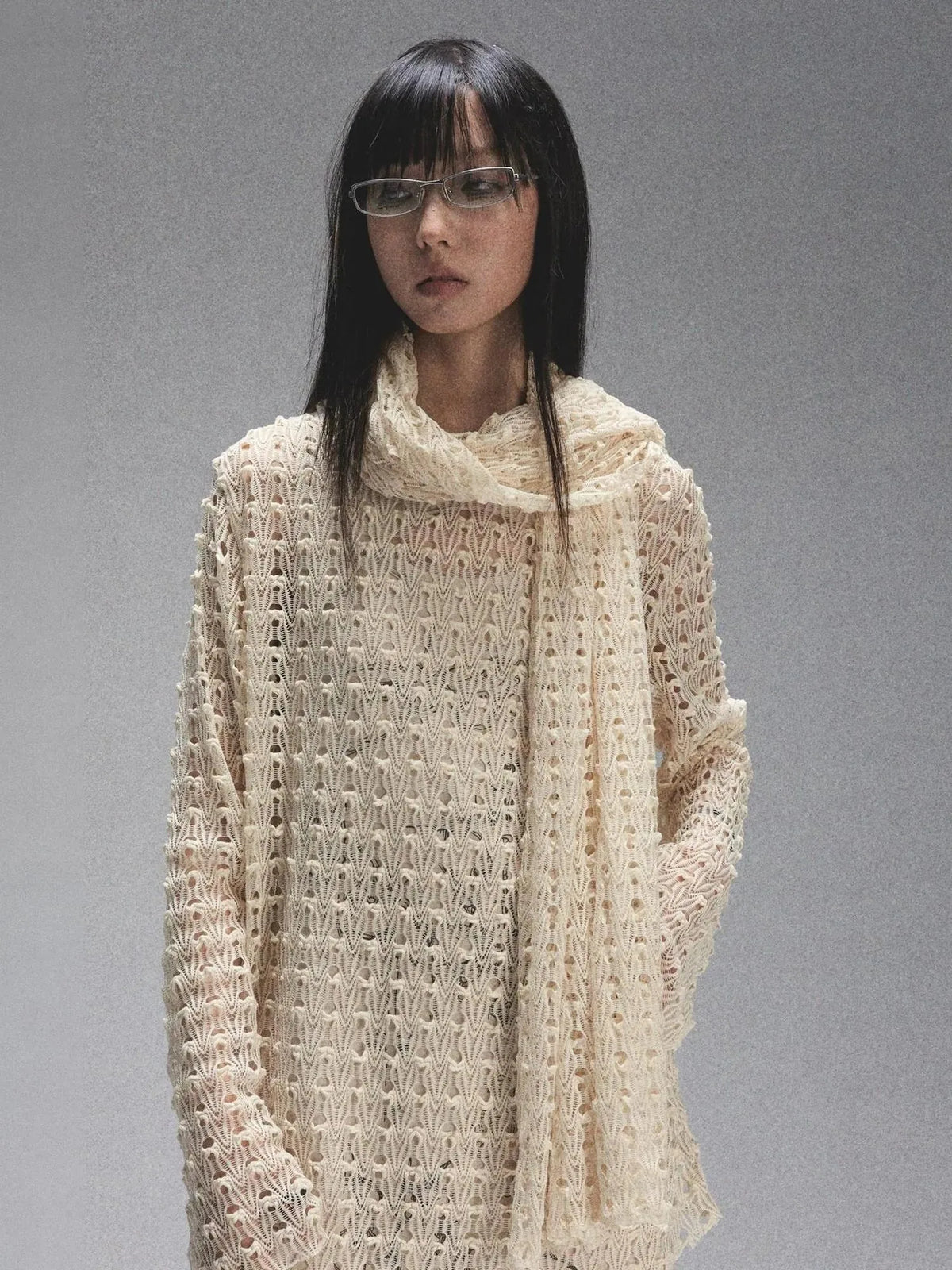 Spaca Mesh Shoulder Top With Free Scarf