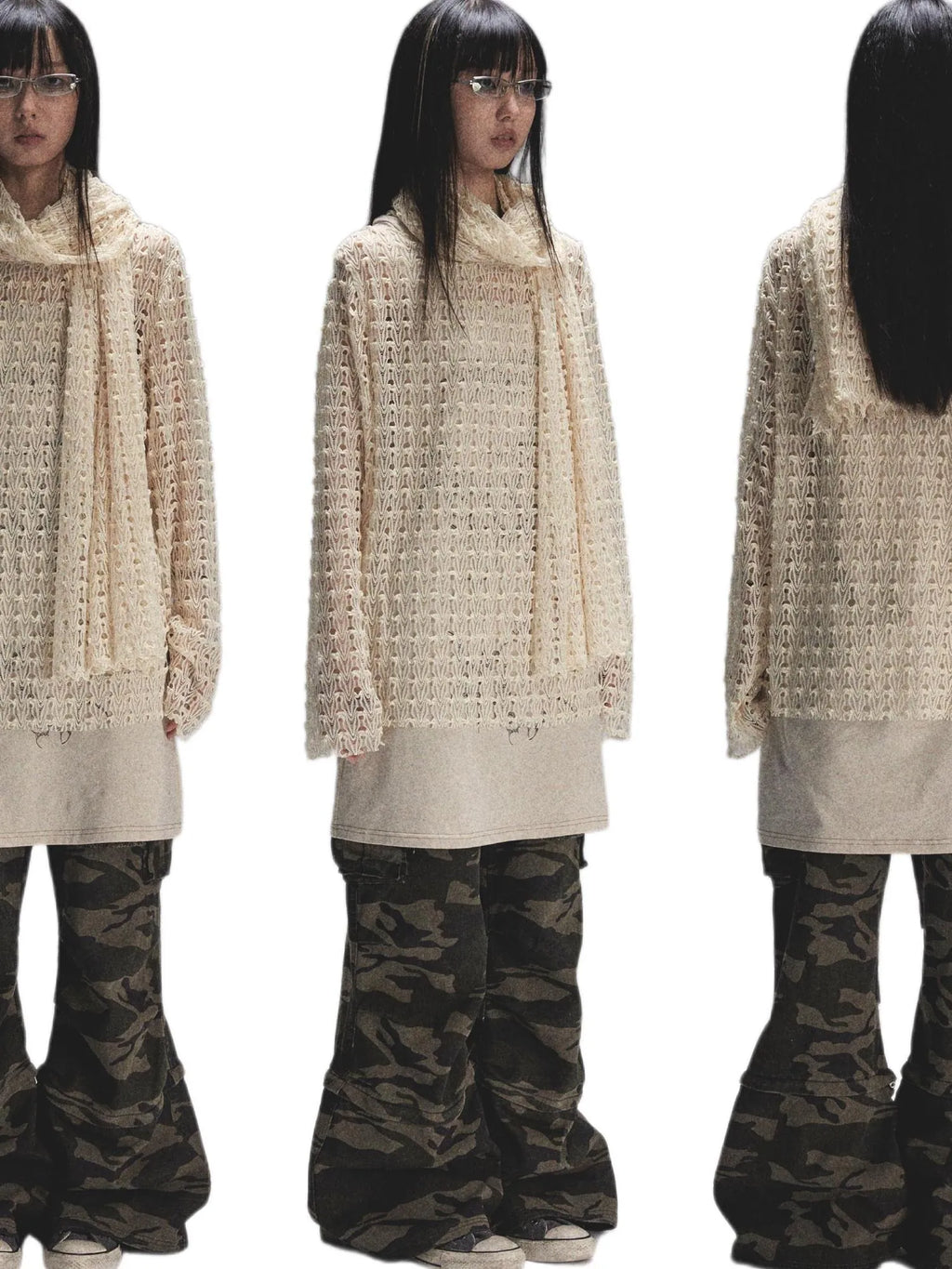 Spaca Mesh Shoulder Top With Free Scarf