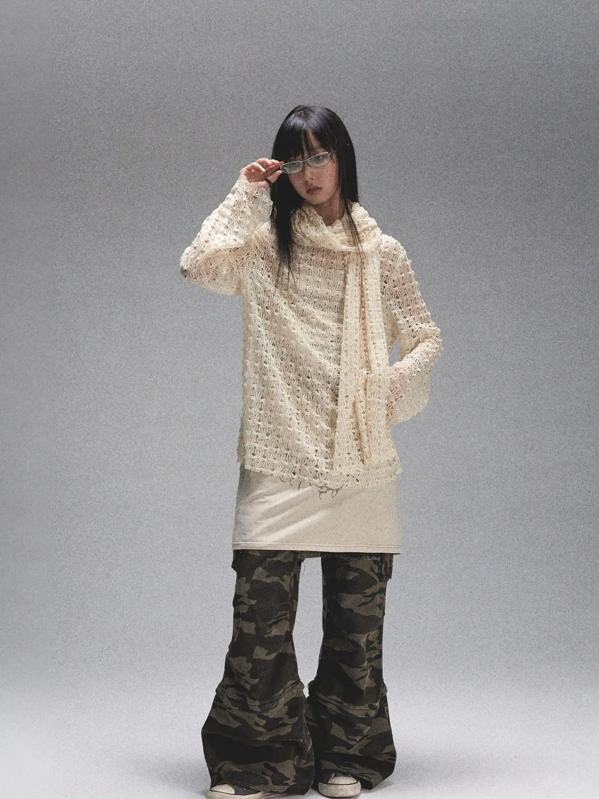 Spaca Mesh Shoulder Top With Free Scarf