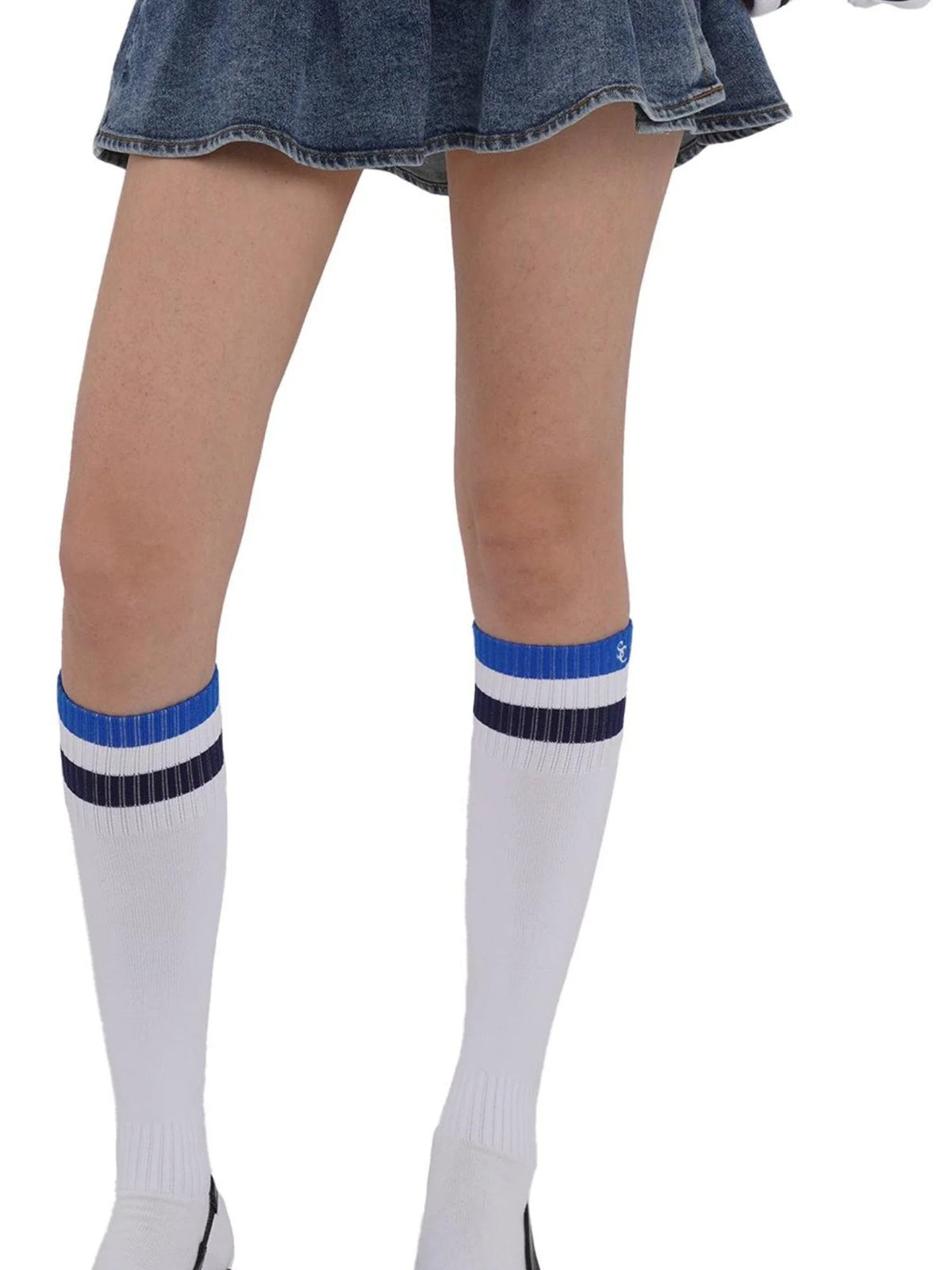 Sporty Bold Embroidered Striped Knee Socks