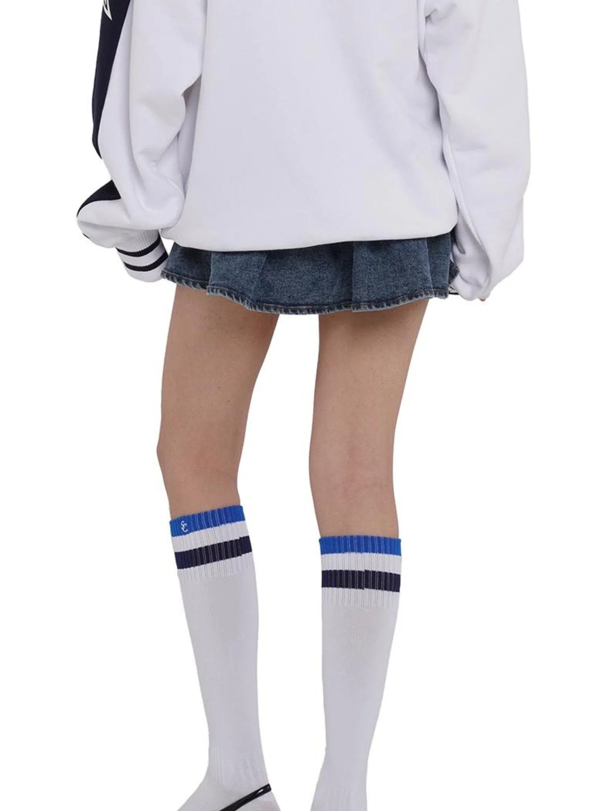 Sporty Bold Embroidered Striped Knee Socks
