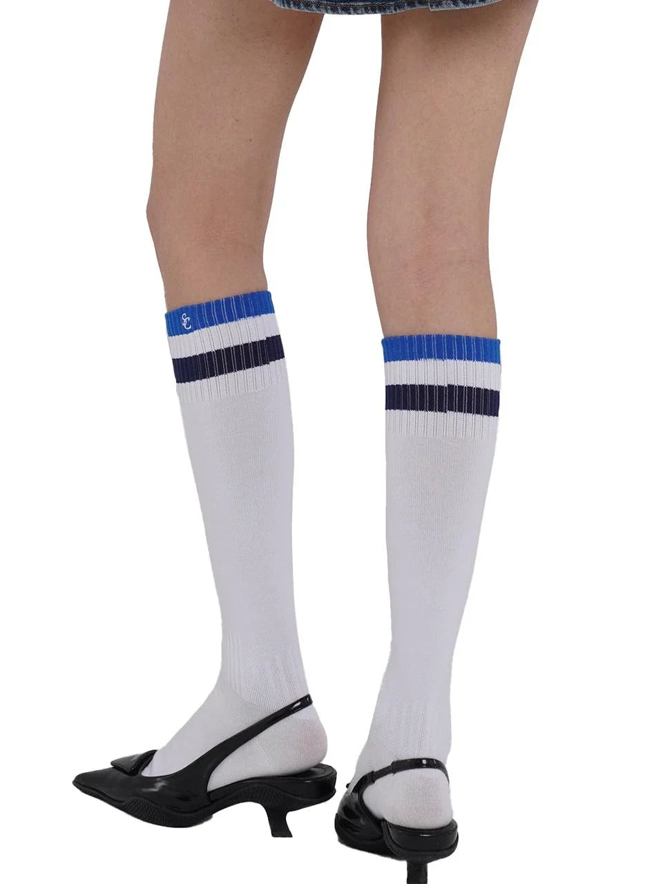 Sporty Bold Embroidered Striped Knee Socks