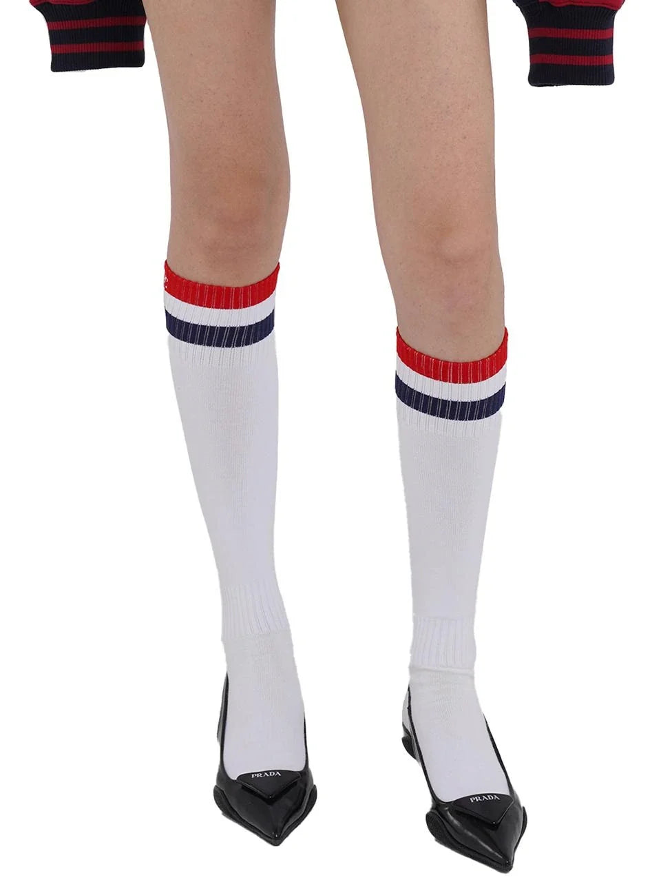 Sporty Bold Embroidered Striped Knee Socks