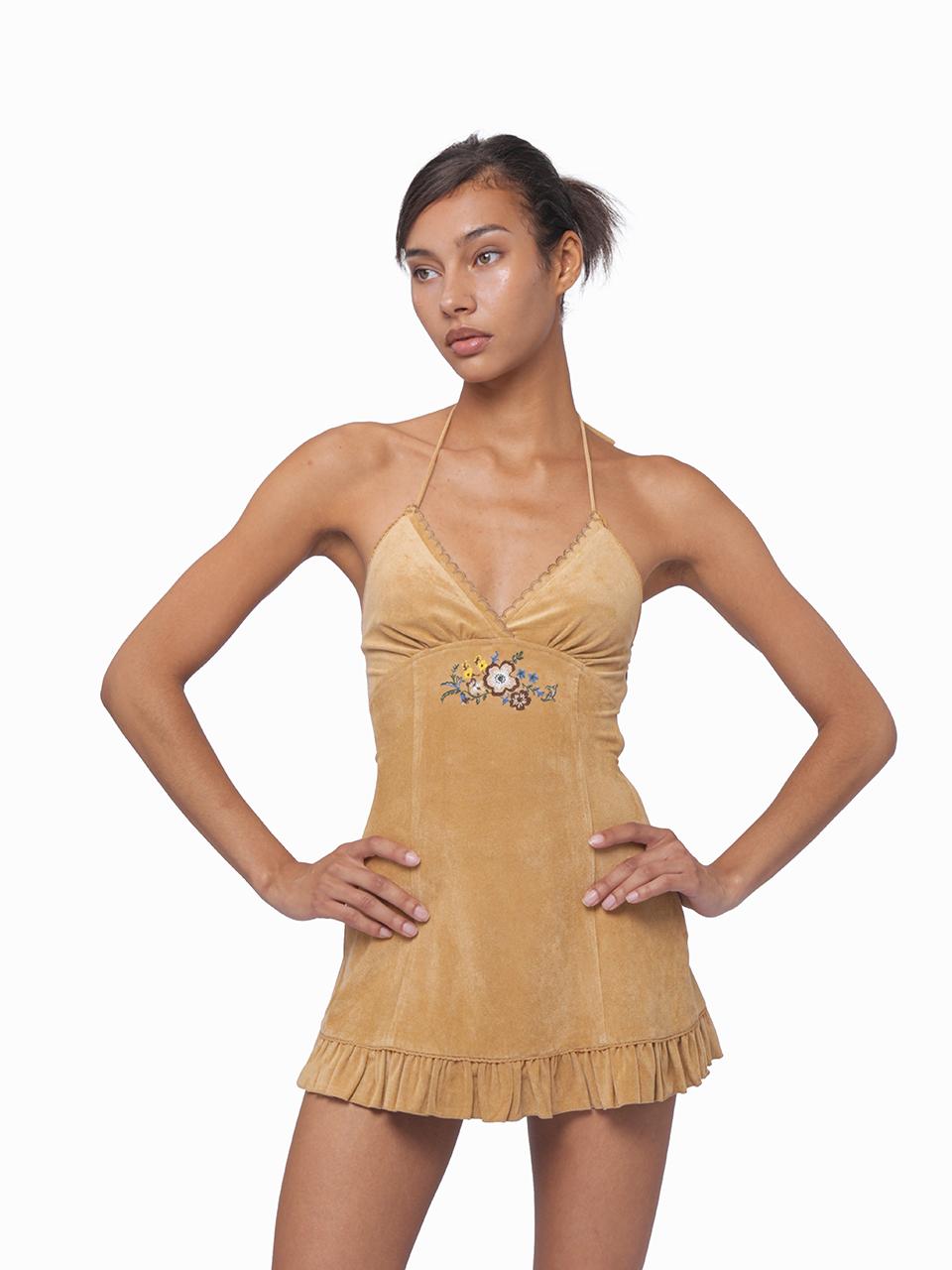 Summer Farmhouse Embroidered Halter Neck Dress