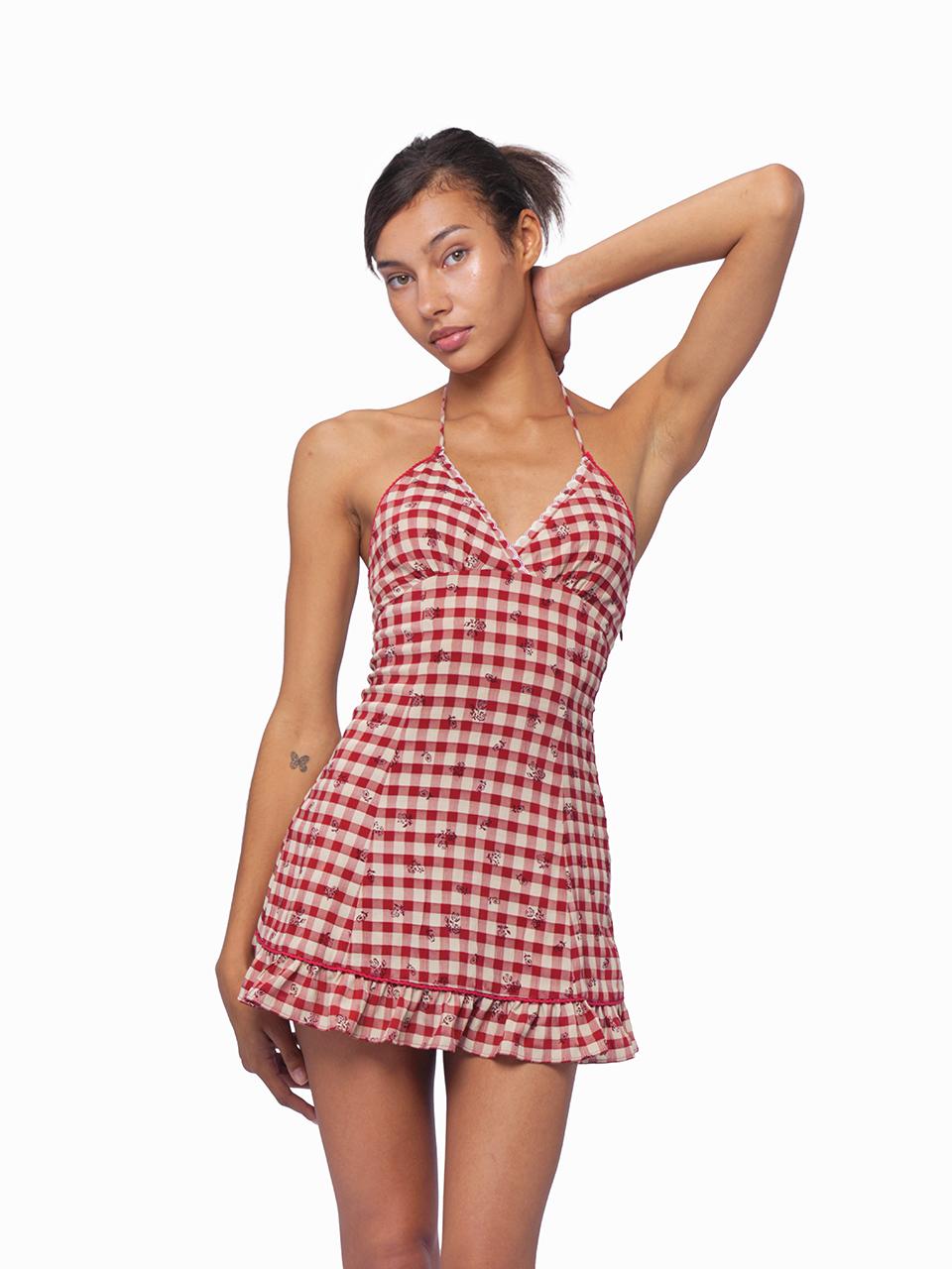 Summer Farmhouse Embroidered Halter Neck Dress