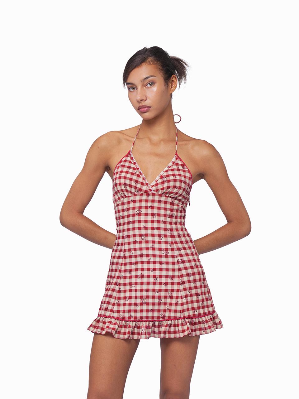 Summer Farmhouse Embroidered Halter Neck Dress