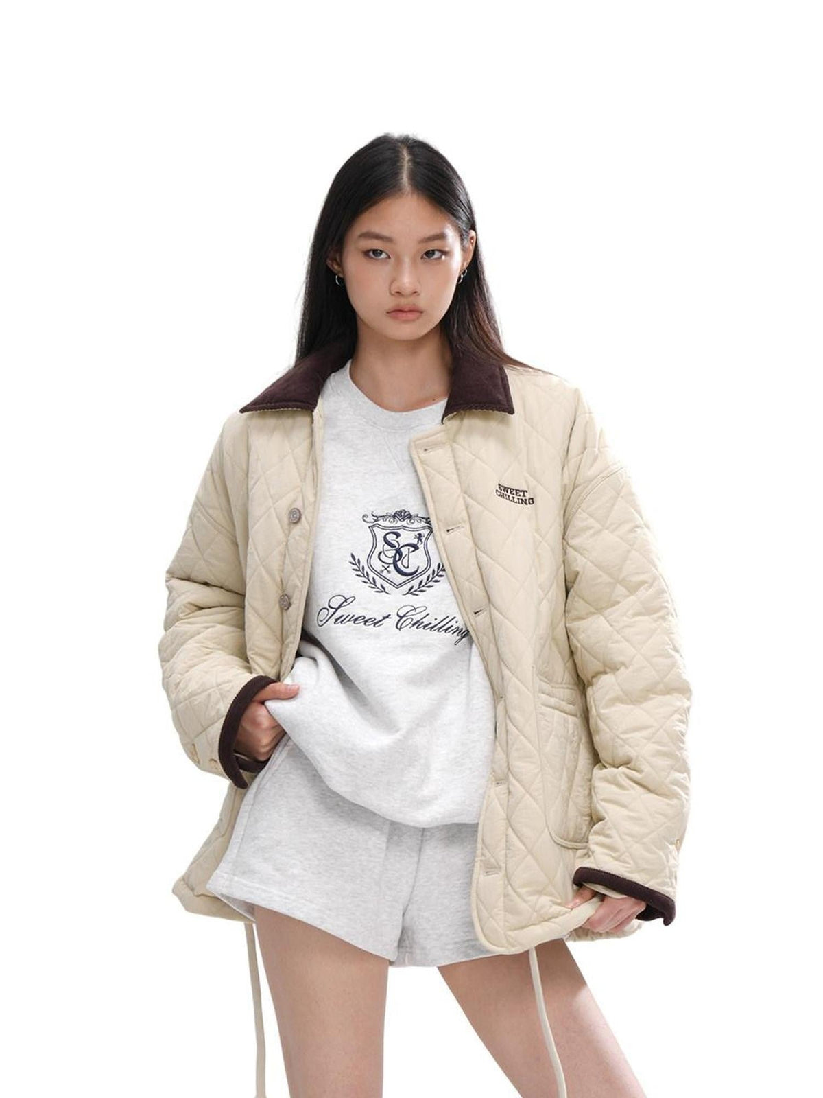 Army Green Quilted Vintage Cropped Women's Cotton Blend Puffer Jackets