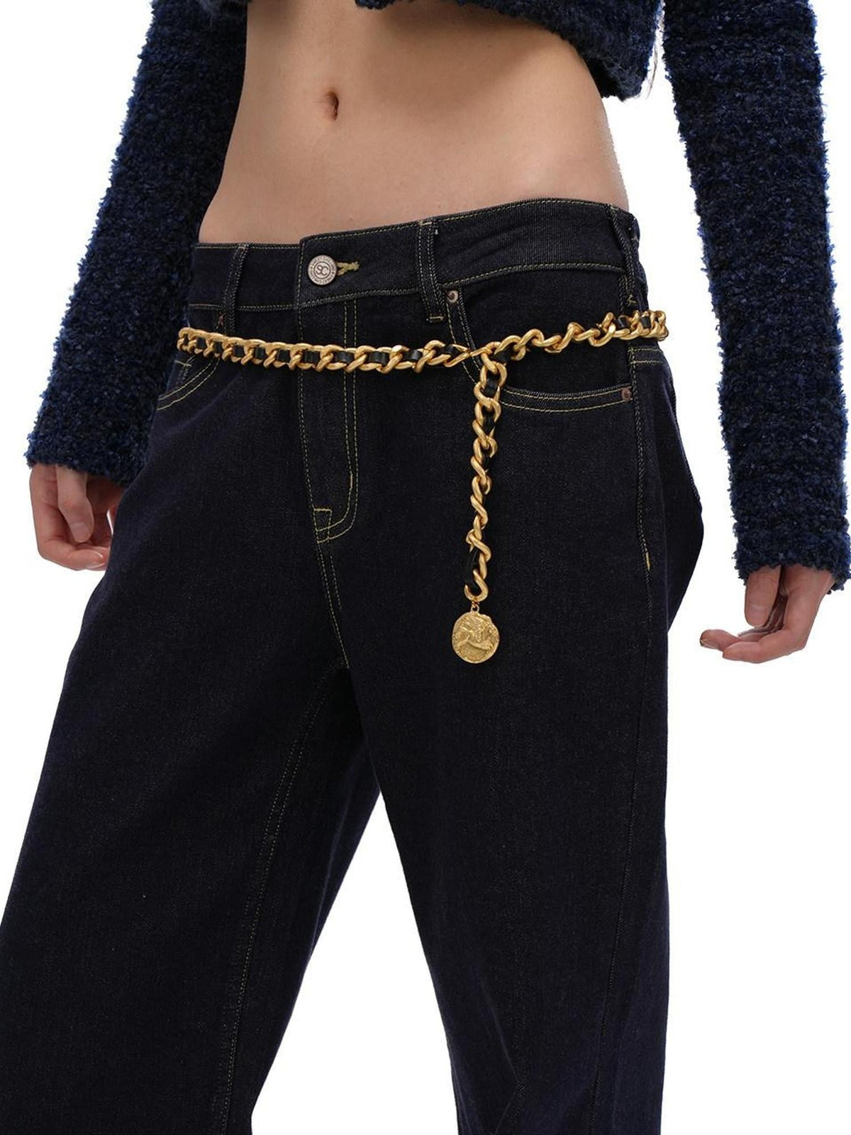 Black Custom Roman Coin Heavily Embellished Women's Pu Waist Chains