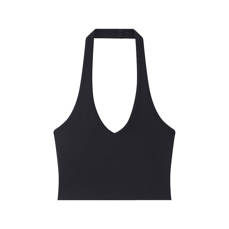 Black Knit Open Back Fitted Women's Recycled Viscose Halter Tops