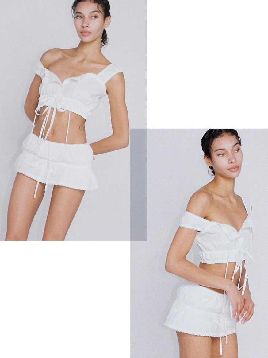 Boho Chic Embroidered Cropped Waist Women's Cotton Viscose Matching Skirt Sets