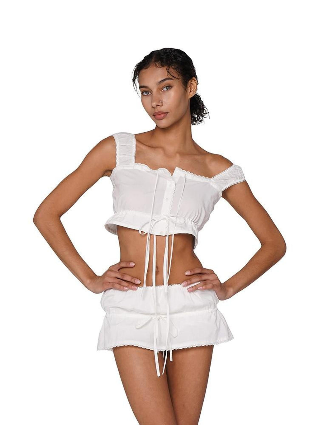 Boho Chic Embroidered Cropped Waist Women's Cotton Viscose Matching Skirt Sets