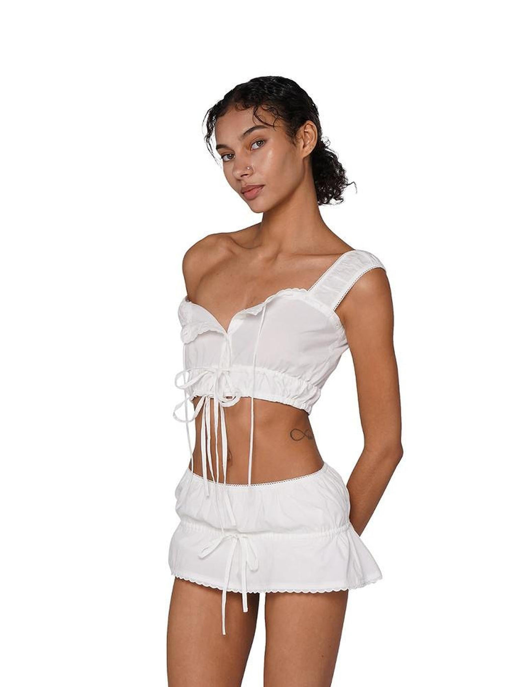 Boho Chic Embroidered Cropped Waist Women's Cotton Viscose Matching Skirt Sets
