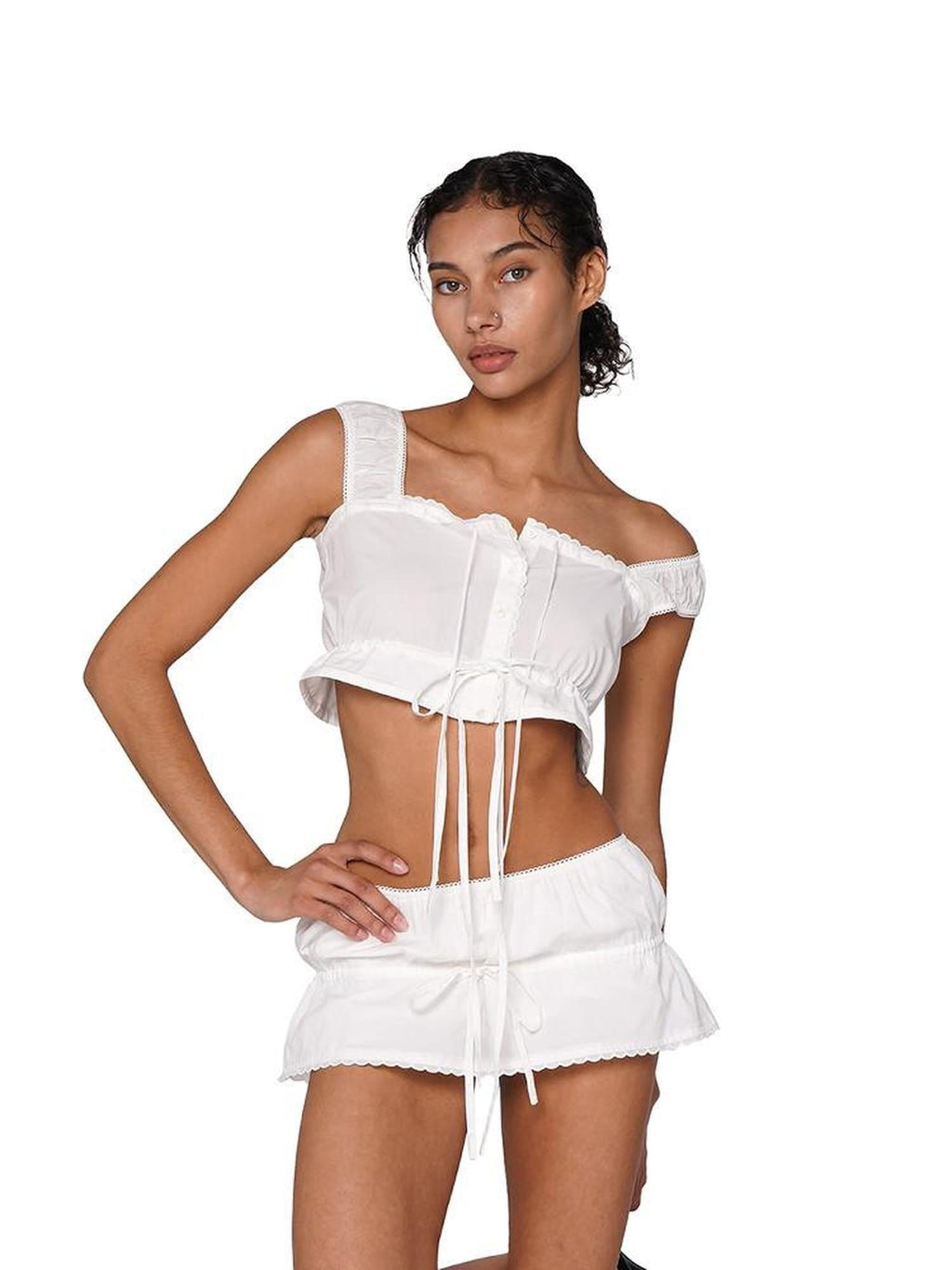 Boho Chic Embroidered Cropped Waist Women's Cotton Viscose Matching Skirt Sets
