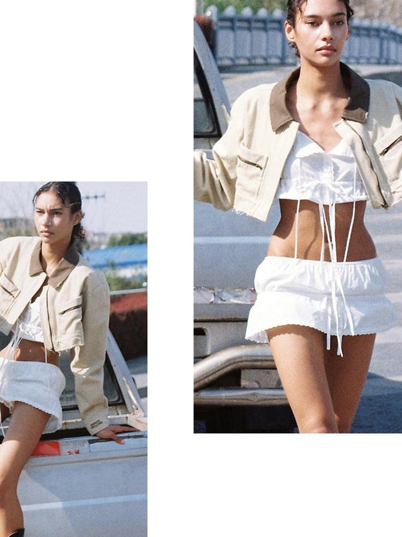 Boho Chic Embroidered Cropped Waist Women's Cotton Viscose Matching Skirt Sets