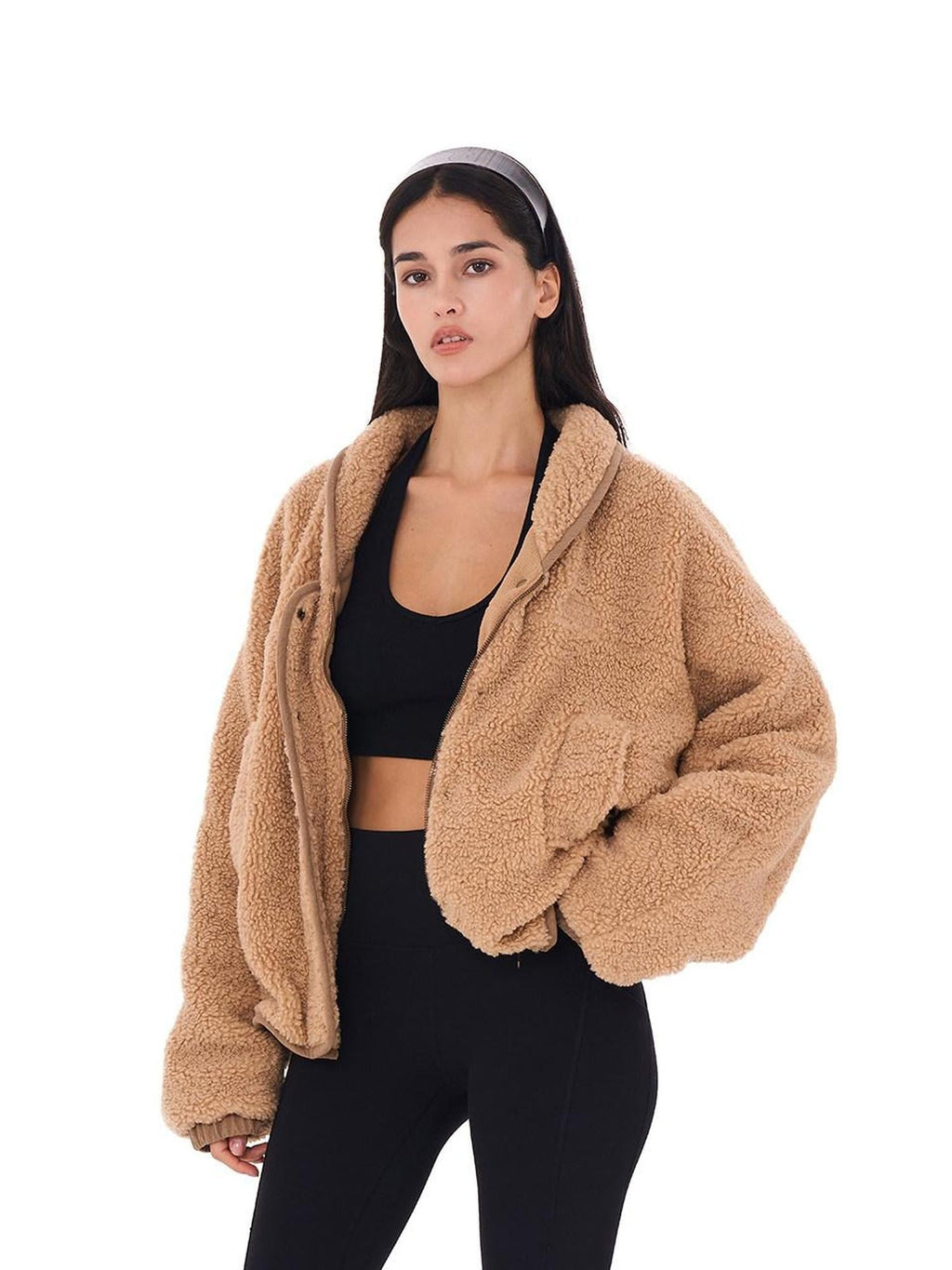 Casual Slouchy Cape Hooded Zipper Women's Polyester Fleece Jackets