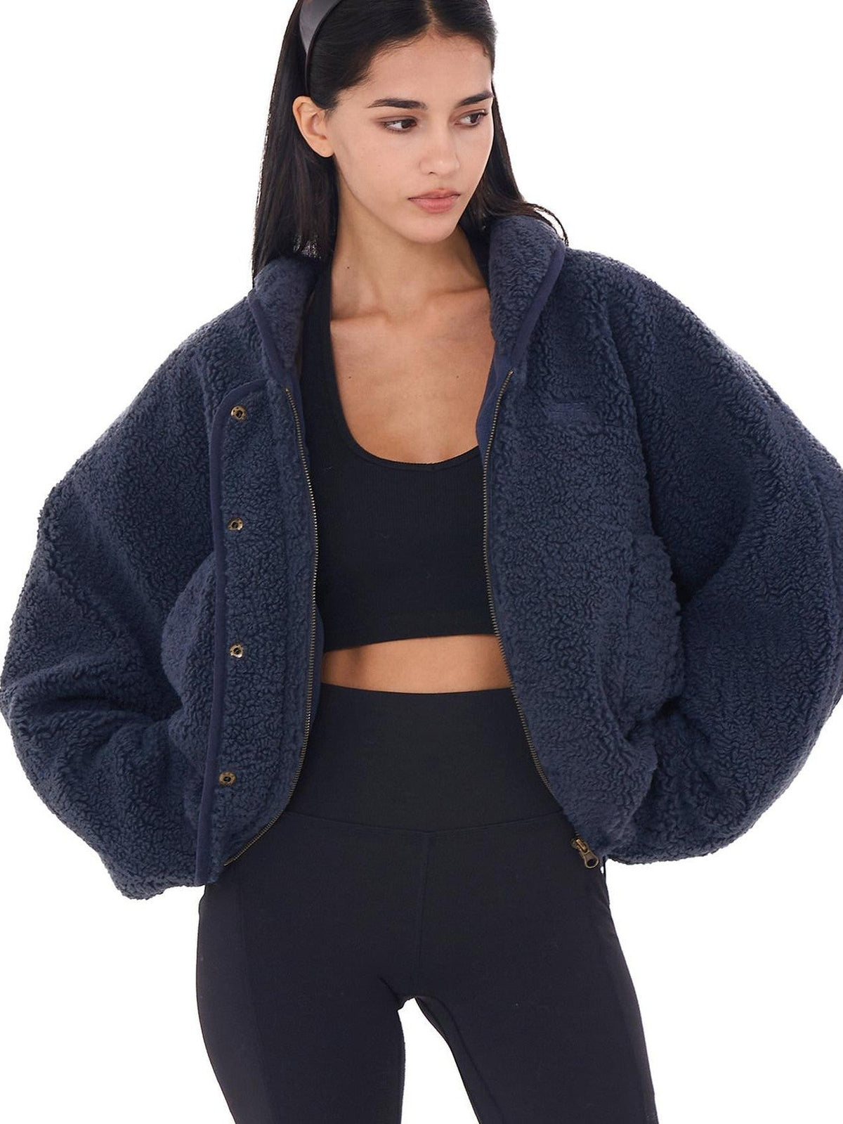 Casual Slouchy Cape Hooded Zipper Women's Polyester Fleece Jackets