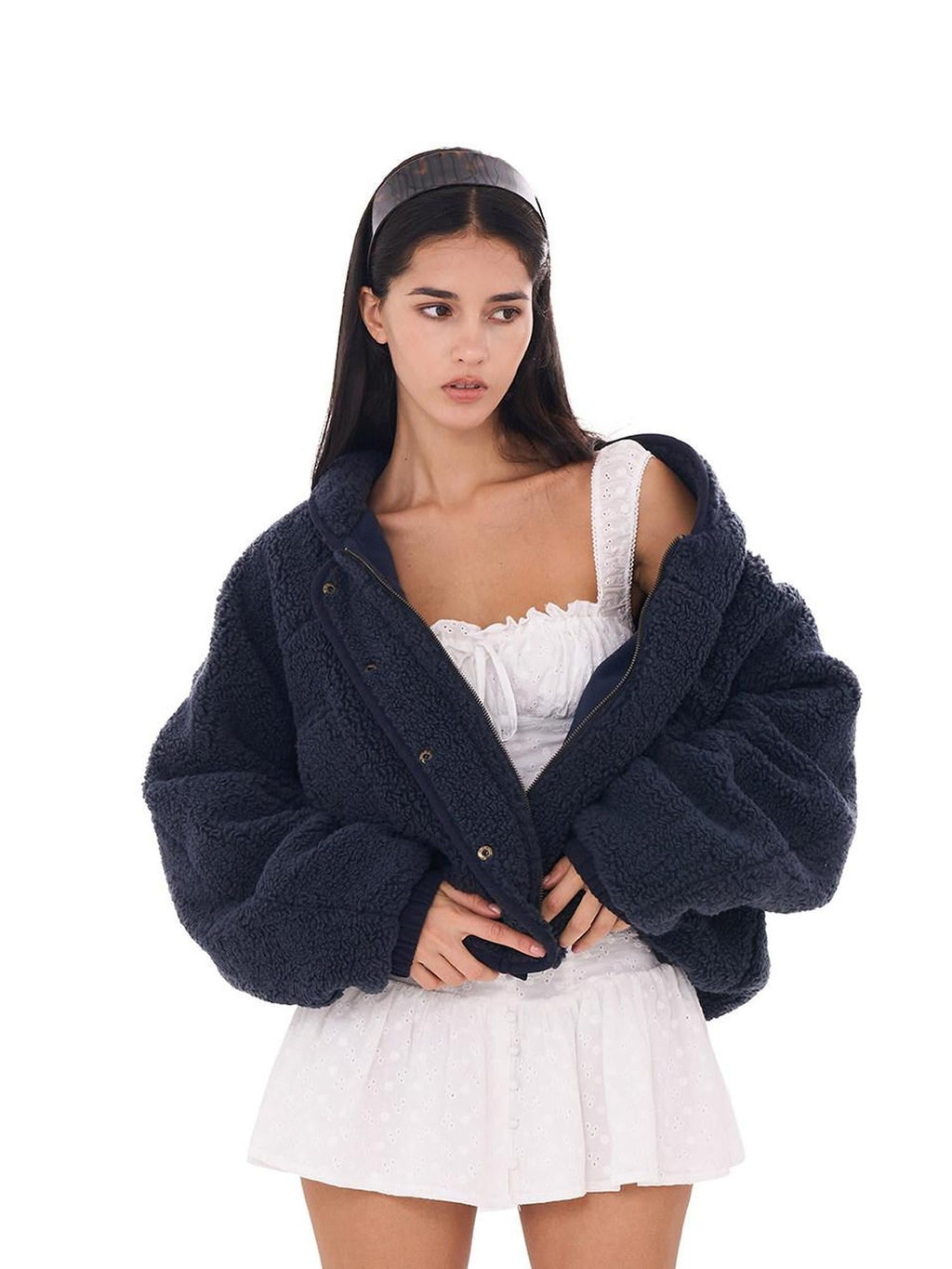 Casual Slouchy Cape Hooded Zipper Women's Polyester Fleece Jackets