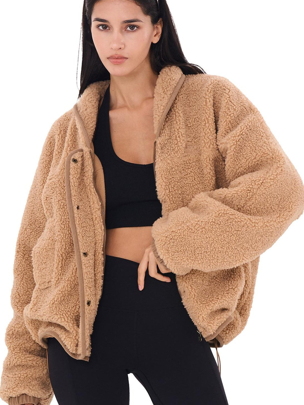 Casual Slouchy Cape Hooded Zipper Women's Polyester Fleece Jackets