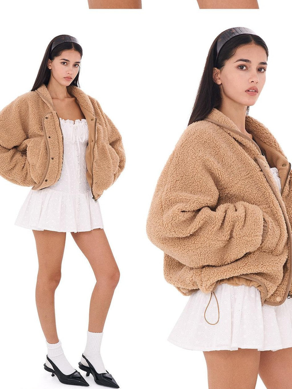 Casual Slouchy Cape Hooded Zipper Women's Polyester Fleece Jackets